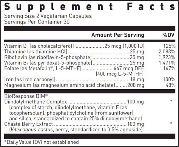 PMS Support with BioResponse DIM Douglas Labs supplement facts