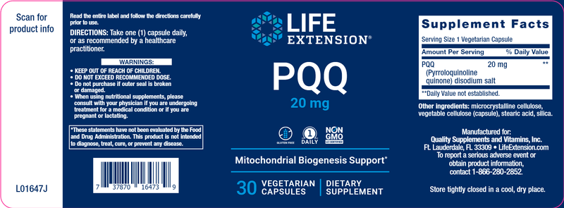 PQQ (life extension) label