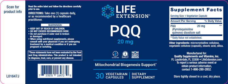 PQQ (Life Extension) Label