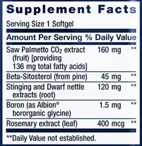 PalmettoGuard® Saw Palmetto, Nettle Root and Beta-Sitosterol (Life Extension) Supplement Facts