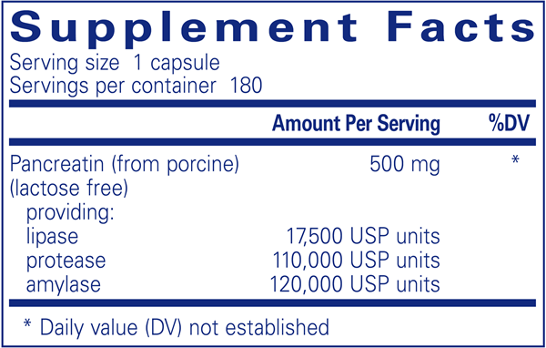 Pancreatic Enzyme Formula 180 caps (Pure Encapsulations) supplement facts