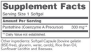 pantethine 300 mg (protocol for life balance) supplement facts