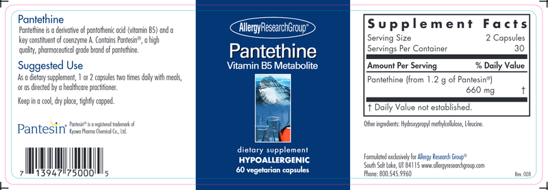 Pantethine (Allergy Research Group) label