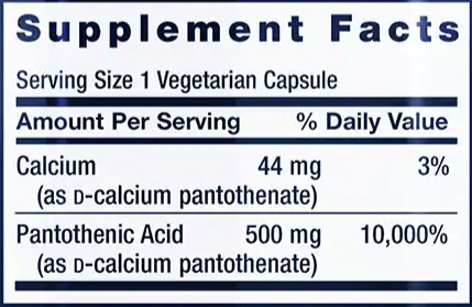 Pantothenic Acid (Life Extension) Supplement Facts