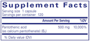 pantothenic acid pure encapsulations supplement facts