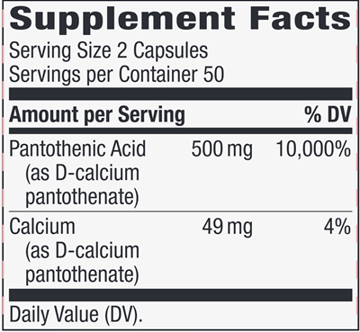 Pantothenic Acid 500 mg (Nature's Way) Supplement Facts