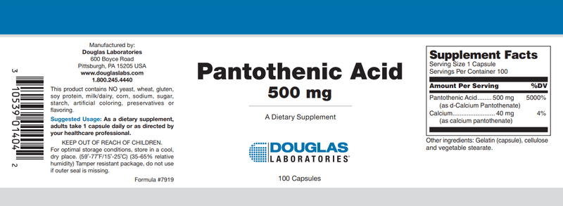 Pantothenic Acid Douglas Labs Label