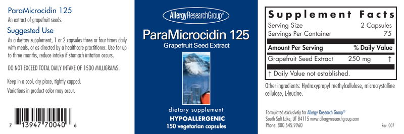 ParaMicrocidin 125 Mg (Allergy Research Group) label