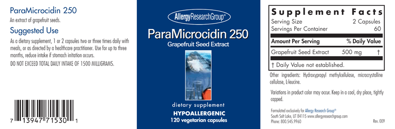 ParaMicrocidin 250 Mg (Allergy Research Group) label