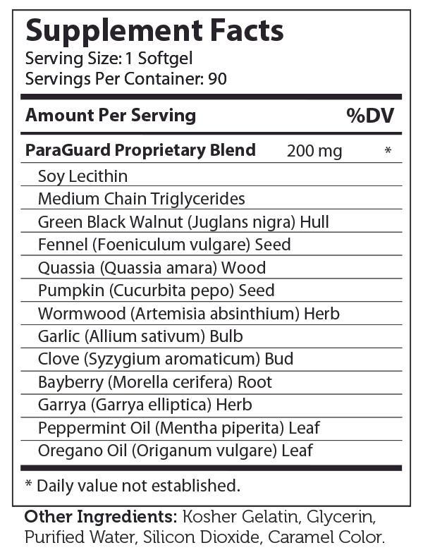 Paraguard Softgels Supplement Facts Label