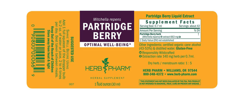 Partridge Berry label Herb Pharm