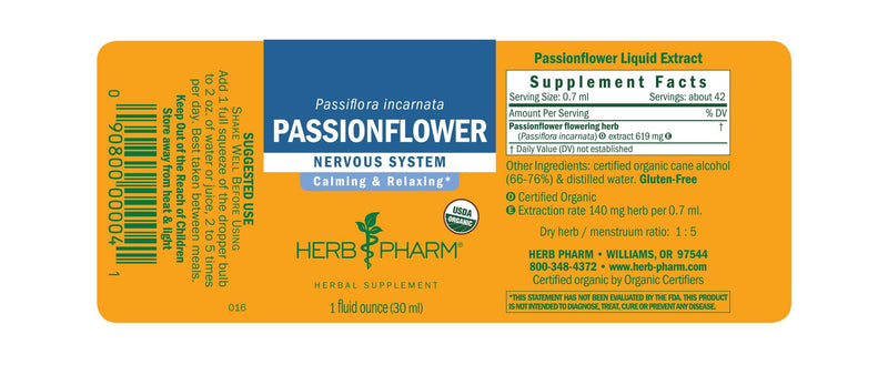 Passionflower Organic label Herb Pharm