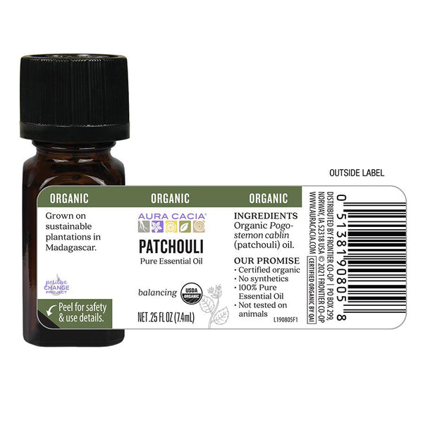 Patchouli Organic Essential Oil Supplement Facts Label