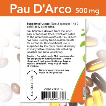 Pau D'Arco 500 mg (NOW) Label