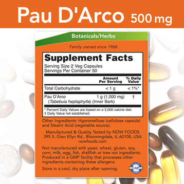 Pau D'Arco 500 mg (NOW) Supplement Facts