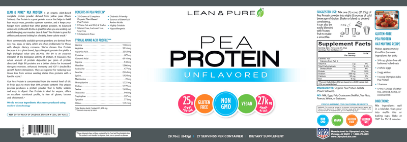 Pea Protein- Unflavored (Lean & Pure) Label