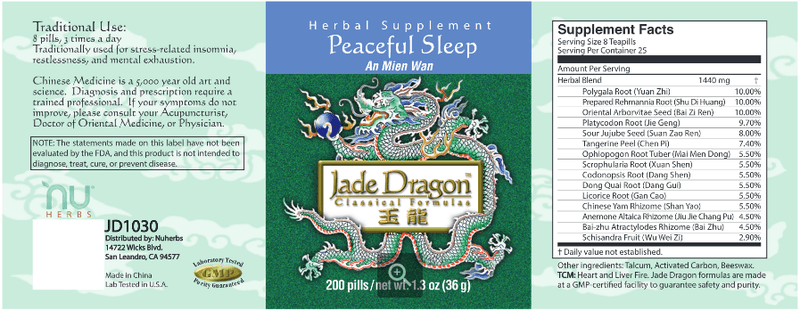 Peaceful Sleep (Jade Dragon) Label