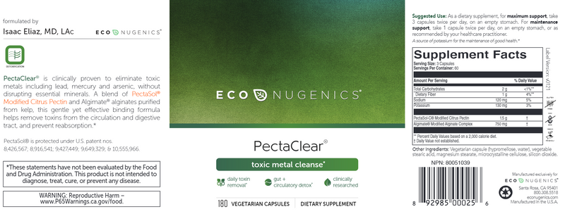 PectaClear (EcoNugenics) 180ct Label
