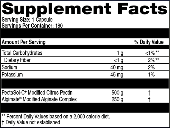 PectaSol Metal Detox Supplement Facts Label