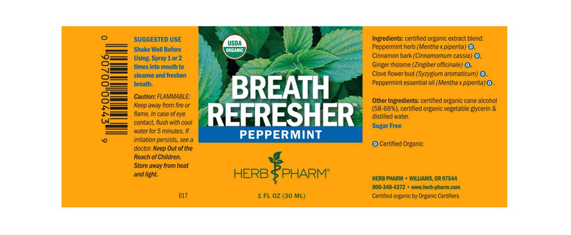 Peppermint Breath Refresher label | Herb Pharm