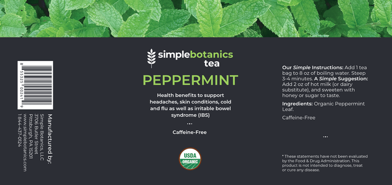 Peppermint Leaf Tea Organic (Simple Botanics) Label