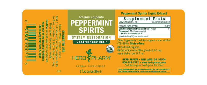 Peppermint Spirits label Herb Pharm