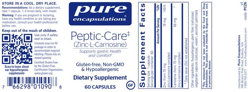 Peptic-Care ZC (Zinc-L-Carnosine) (Pure Encapsulations) label