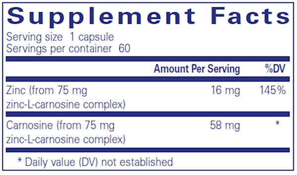 Peptic-Care ZC (Zinc-L-Carnosine) (Pure Encapsulations) supplement facts