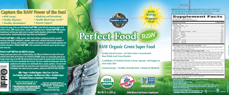 Perfect Food Superfood Original (Garden of Life) 60s Label
