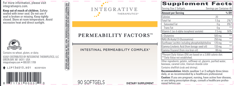 Permeability Factors Intestinal Complex (Integrative Therapeutics) Label