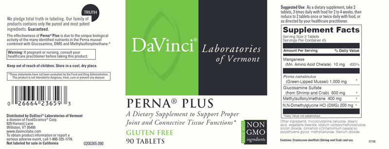 Perna Plus 90 Tabs DaVinci Labs Label