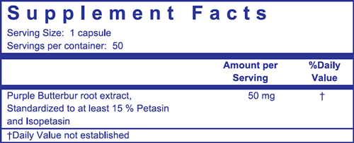 Petadolex 50 mg (Weber & Weber) Supplement Facts
