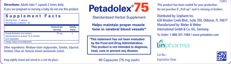 Petadolex 75 mg (Weber & Weber) Label