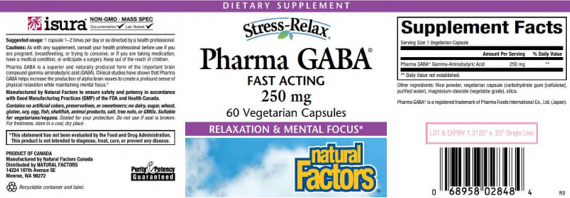 Pharma Gaba 250 mg (Natural Factors) Label