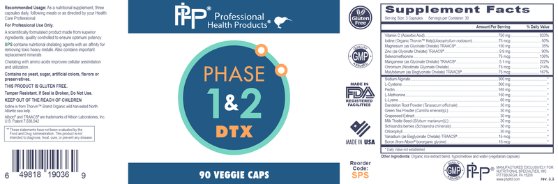 Phase 1&2 DTX Professional Health Products Label