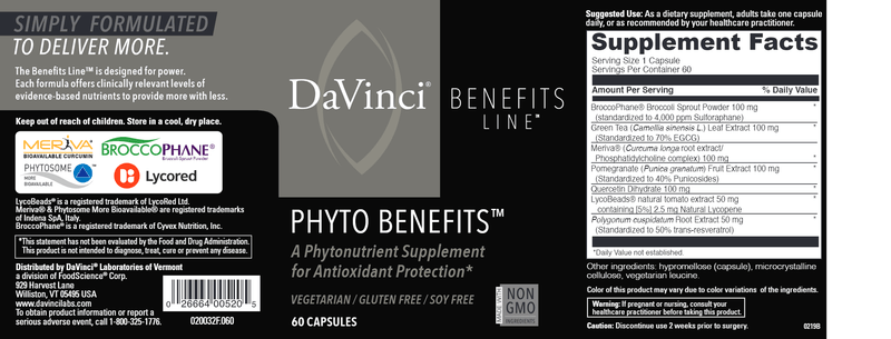 Phyto Benefits 60 Caps DaVinci Labs Label