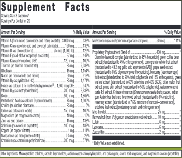 PhytoMulti (Metagenics) Supplement Facts