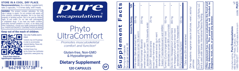 Phyto UltraComfort 120 caps (Pure Encapsulations) label