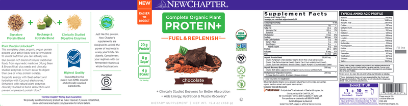 Plant Pro Fuel and Replenish Chocolate (New Chapter) Label