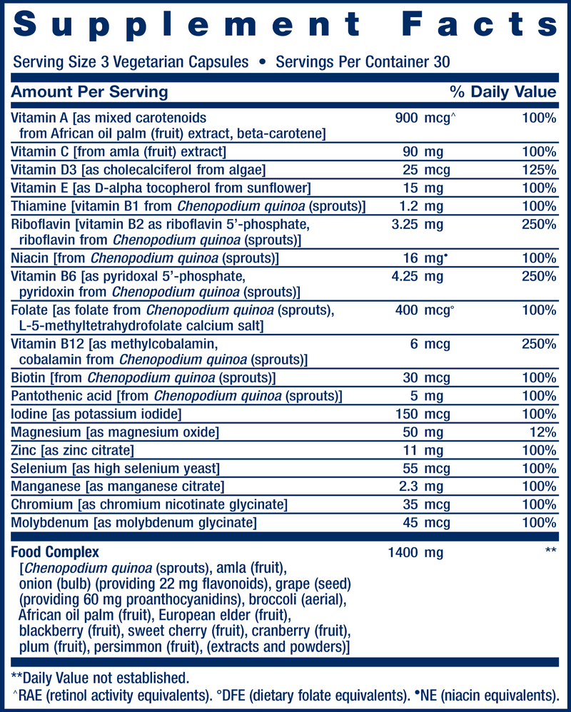 plant‐based multivitamin life extension supplement facts