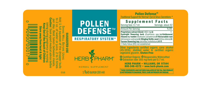 Pollen Defense 1oz label | Herb Pharm
