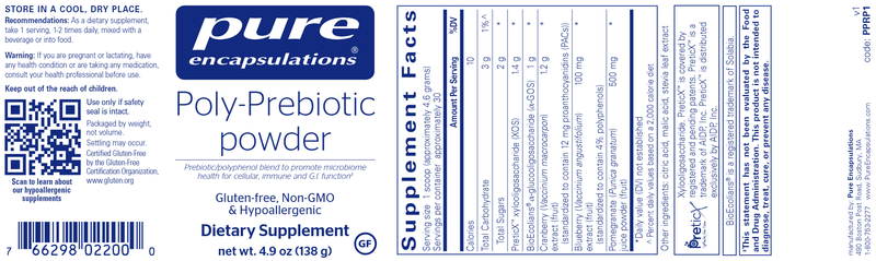 Poly-Prebiotic powder (Pure Encapsulations) label