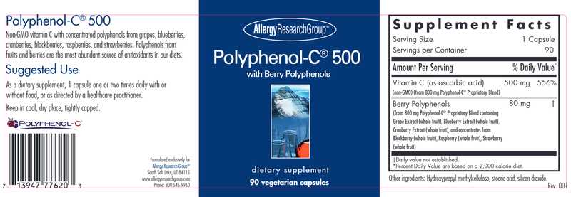 Polyphenol-C® 500 (Allergy Research Group) label