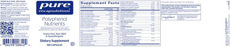 Polyphenol Nutrients 180 caps (Pure Encapsulations) label
