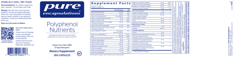 Polyphenol Nutrients 360 caps (Pure Encapsulations) label