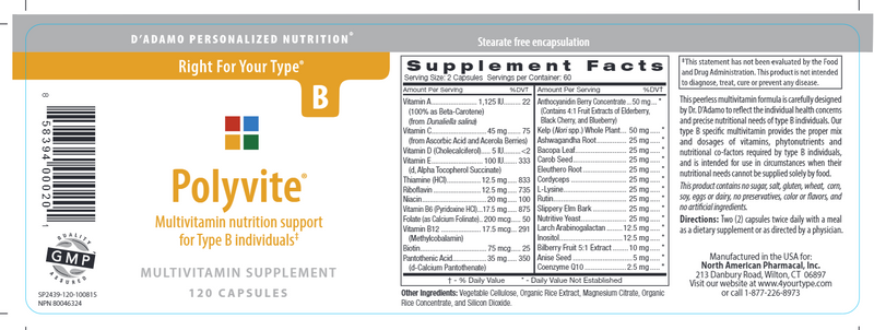Polyvite B (D'Adamo Personalized Nutrition) Label
