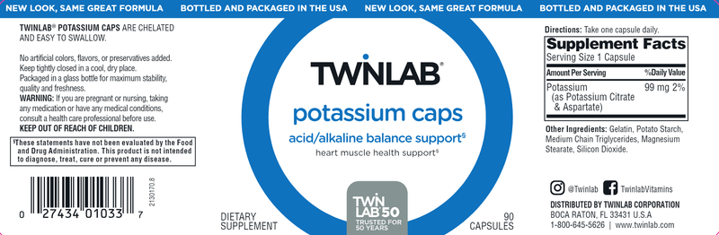 Potassium 90 Caps Twinlab Label