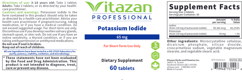 Potassium Iodide 65 mg (Vitazan Pro) Label