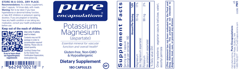 Potassium Magnesium (aspartate) 180's (Pure Encapsulations) label