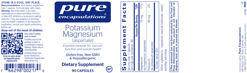 Potassium Magnesium (aspartate) 90's (Pure Encapsulations) label